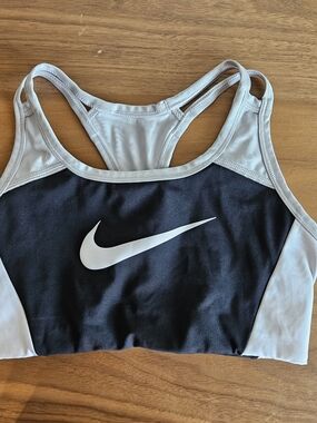 Nike Black and Light Gray Racerback Sports Bra with White Swoosh